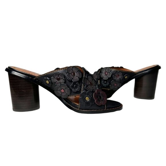 Coach Brown Leather Tea Rose Mule Sandals - EUC - Picture 3 of 8